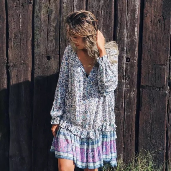 SOLD OUT Purple & Teal Gypsy Boho Festival Floral Dress - Picture 4 of 9